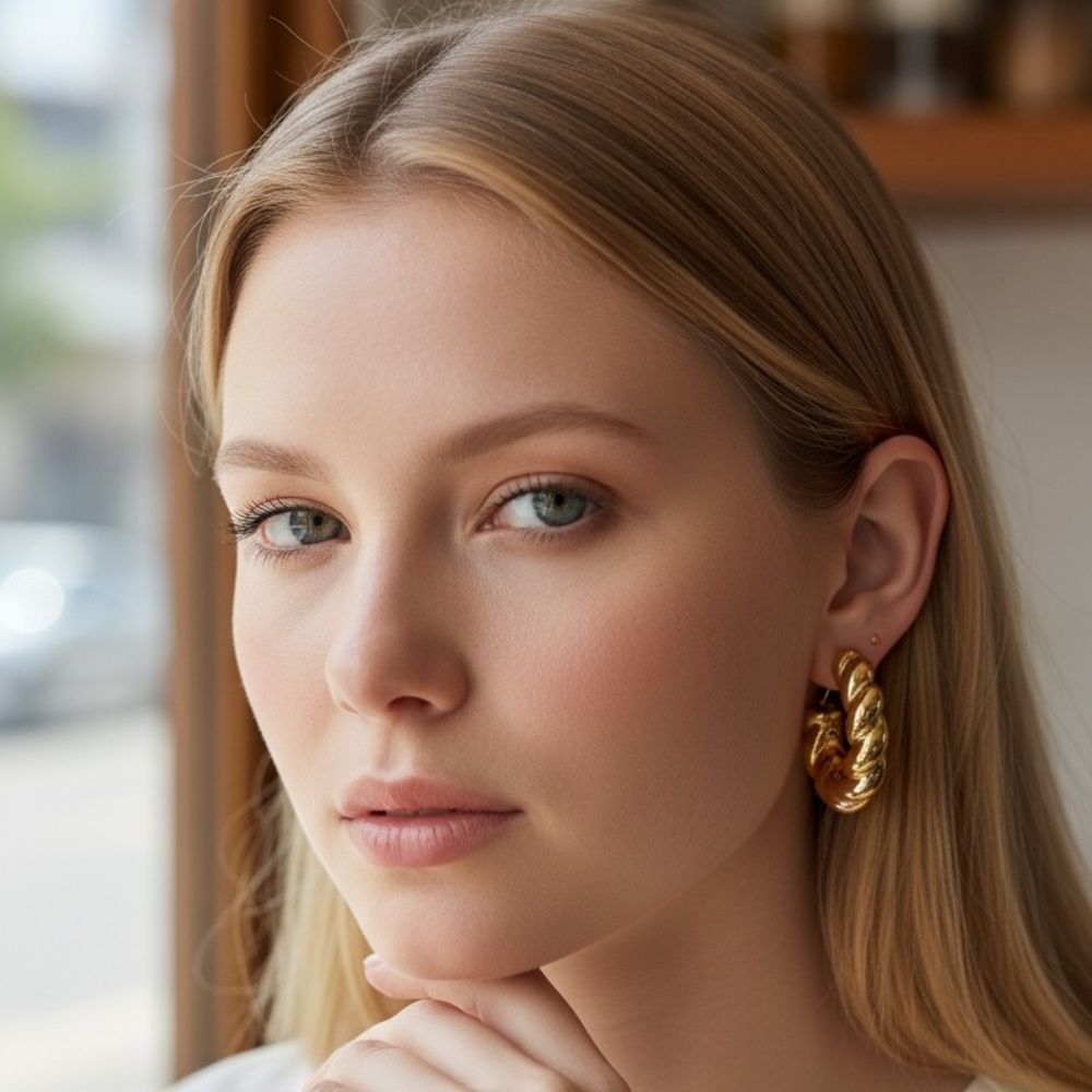 Gold Twisted Hoop Earrings - Picture 2 of 3
